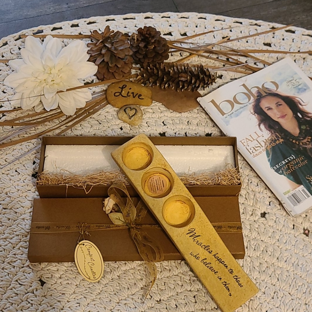 NWT EARTHY CANDLE HOLDER MIRACLES HAPPEN